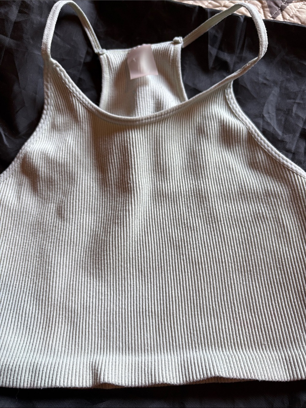 Ribbed High-Neck Tank Top in light gray size small